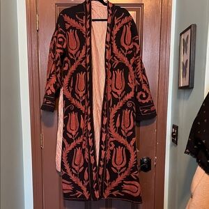 Cotton Crewelwork Black and Red Floral Long Robe